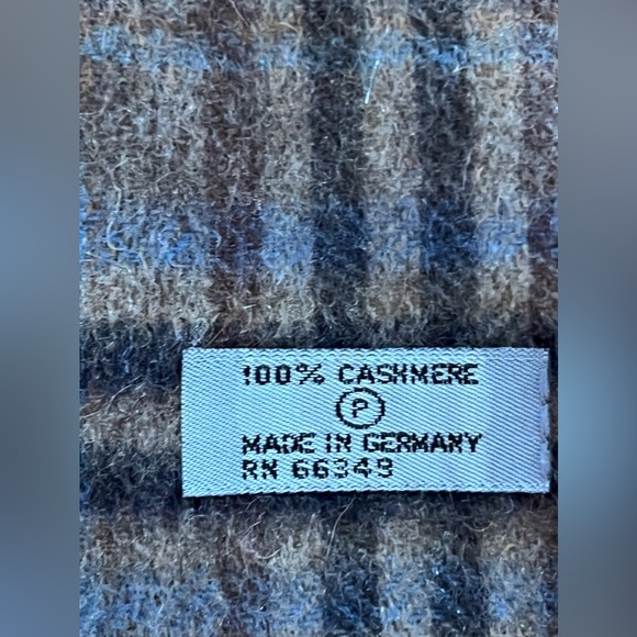 🐑Dark Tan + Black Brown & Blue Plaid Cashmere Scarf by Joseph Abboud - Picture 5 of 17